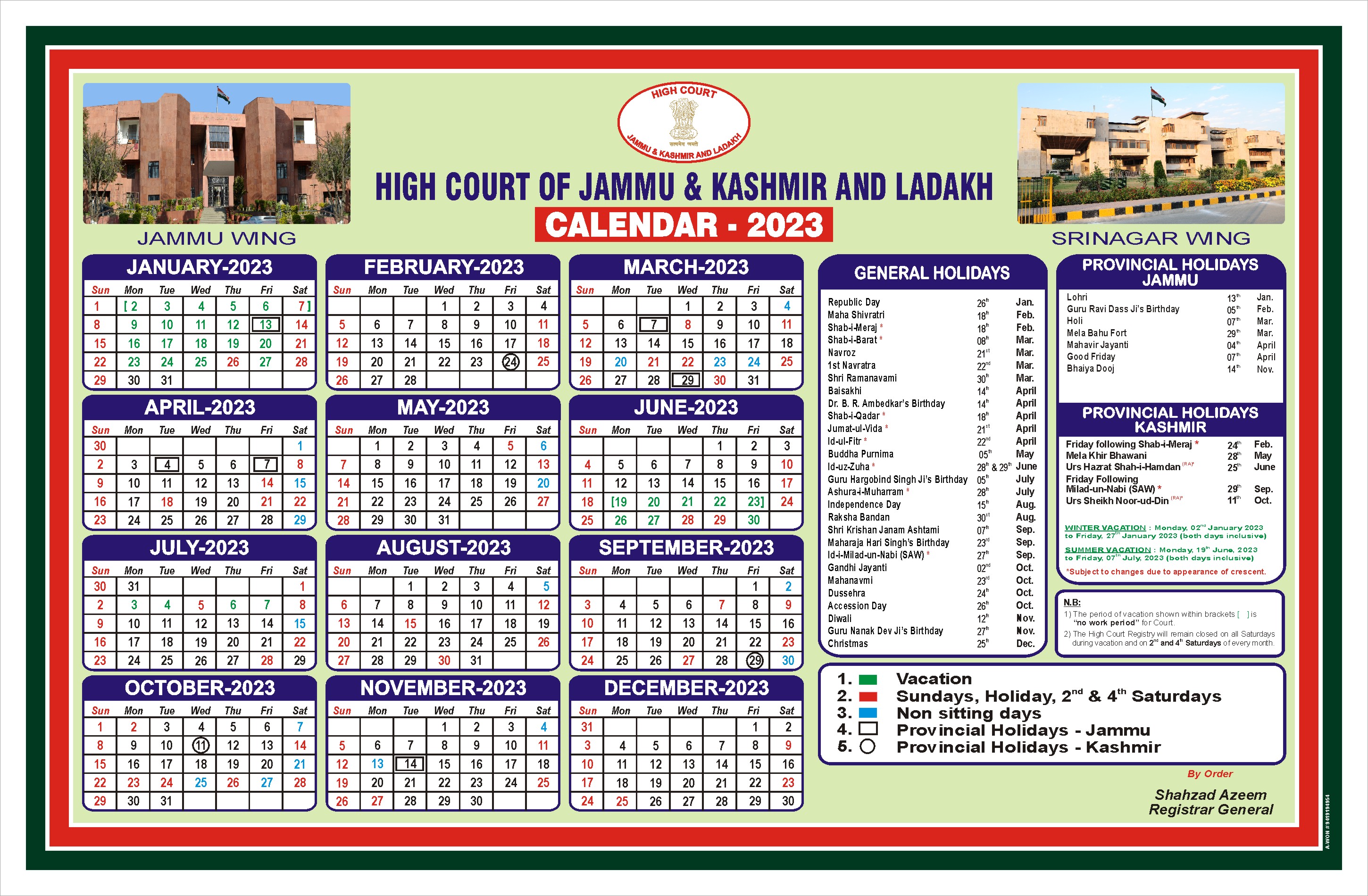 High court 2024 calendar 2018